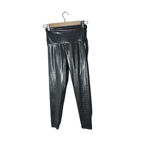 Womens S/M metallic silver snake print  shiny onzie compression ankle leggings